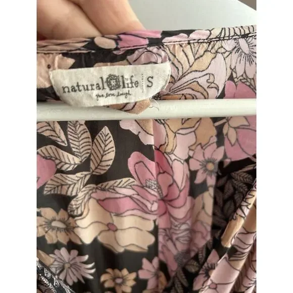 Natural Life Bella Floral Maxi Dress Tiered Pink Floral Prairie Boho Cottage S - Picture 6 of 12